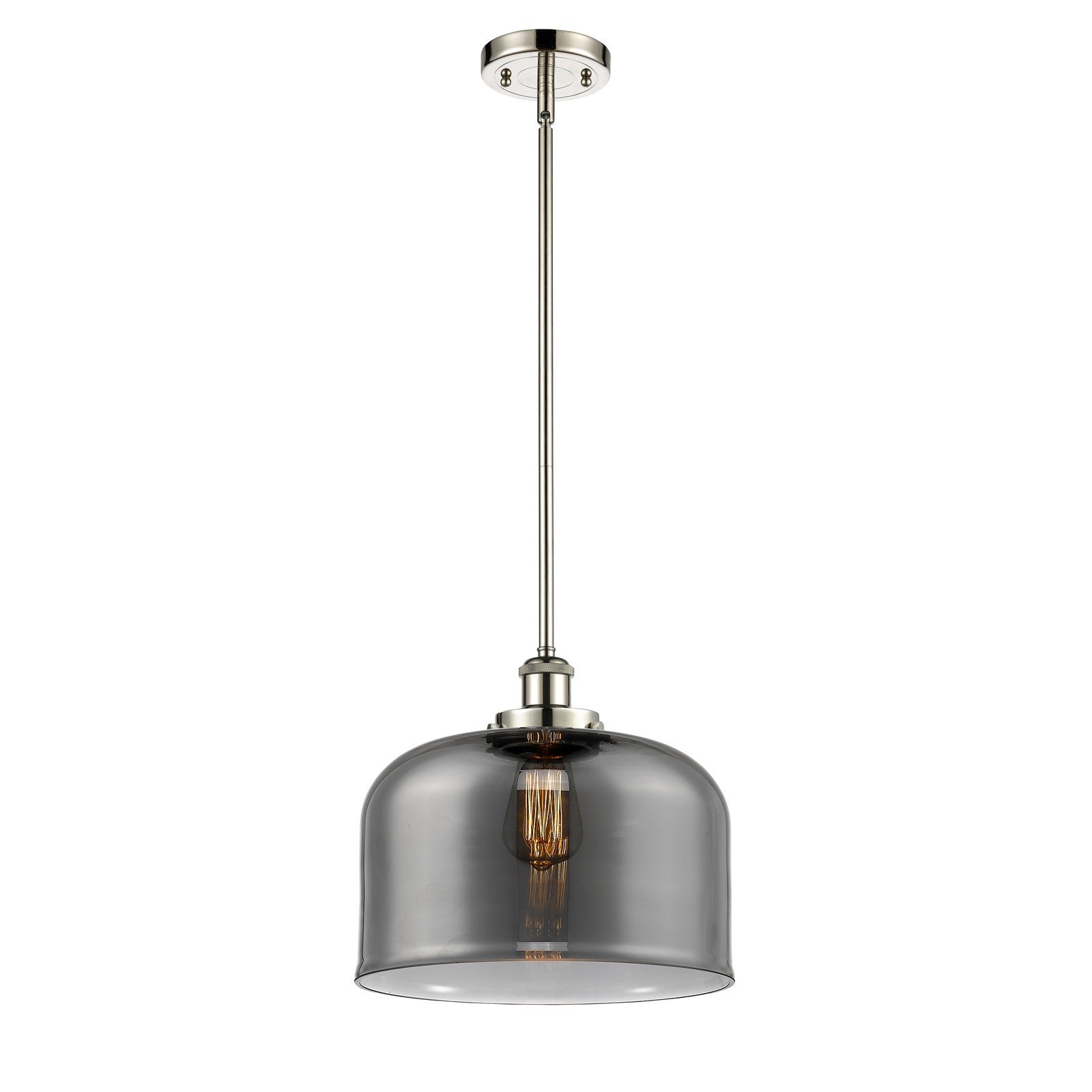 Innovations Bell 12in 1-Light Mini Pendant | Industrial Polished Nickel and Light Smoke Glass | Kitchen Island & Dining Room | Model 916-1S-PN-G73-L