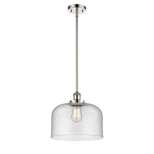 Innovations Bell 12in 1-Light LED Mini Pendant | Industrial Polished Nickel and Seedy Glass | Kitchen Island & Dining Room | Model 916-1S-PN-G74-L-LED