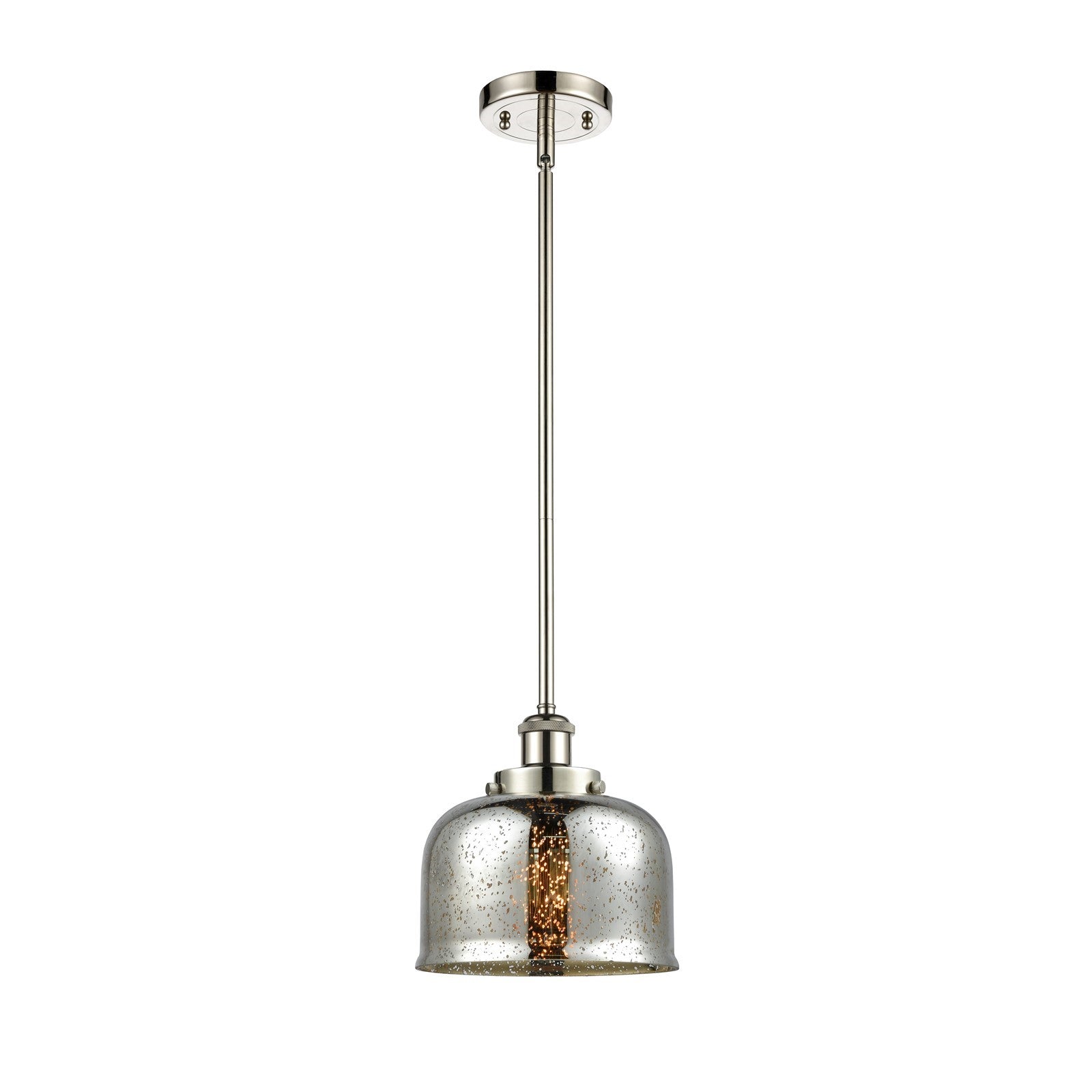 Innovations Bell 8in 1-Light Mini Pendant | Industrial Polished Nickel and Silver Plated Mercury Glass | Kitchen Island & Dining | Model 916-1S-PN-G78