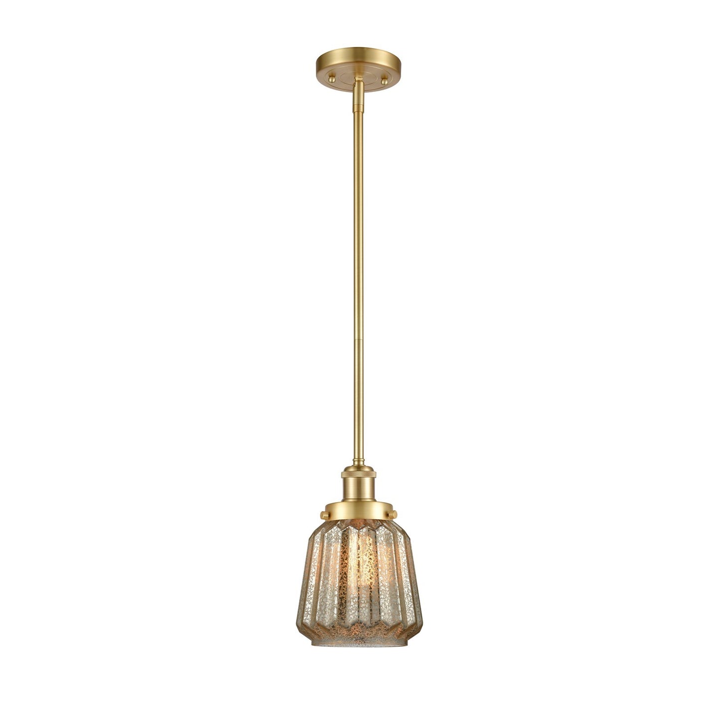 Innovations Chatham 7in 1-Light Mini Pendant | Transitional Satin Gold Steel and Mercury Ribbed Glass Shade | Kitchen Island & | Model 916-1S-SG-G146