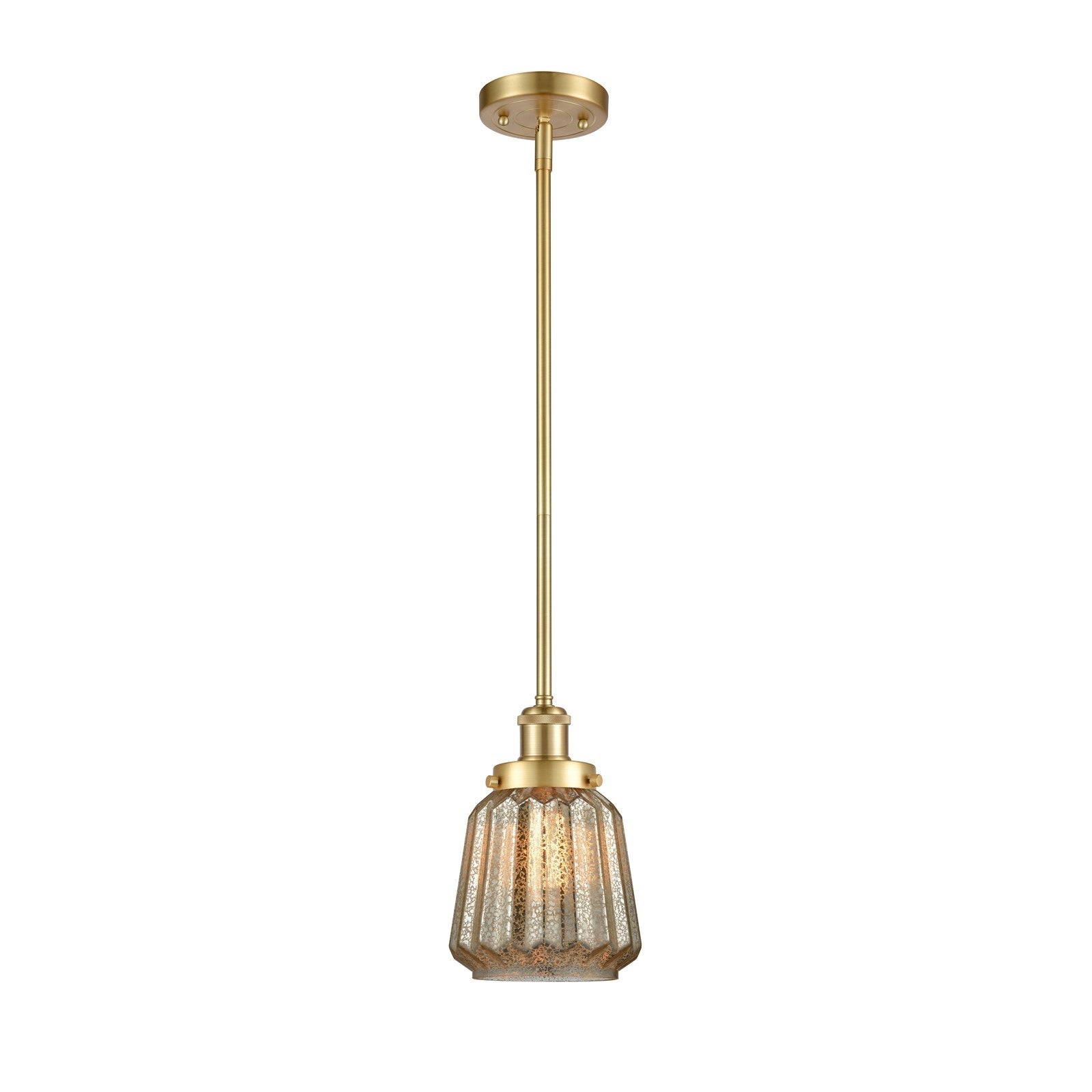 Innovations Chatham 7in 1-Light Mini Pendant | Transitional Satin Gold Steel and Mercury Ribbed Glass Shade | Kitchen Island & | Model 916-1S-SG-G146