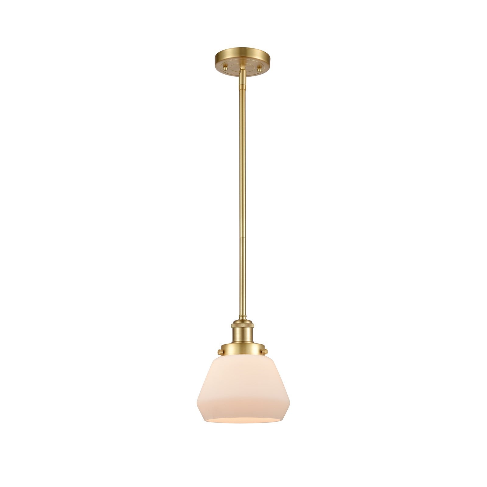 Innovations Fulton 7in 1-Light Mini Pendant | Modern Satin Gold Steel and Matte White Frosted Glass | Kitchen Island & Dining Room | Model 916-1S-SG-G171
