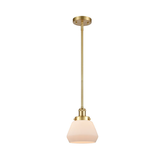 Innovations Fulton 7in 1-Light Mini Pendant | Modern Satin Gold Steel and Matte White Frosted Glass | Kitchen Island & Dining Room | Model 916-1S-SG-G171