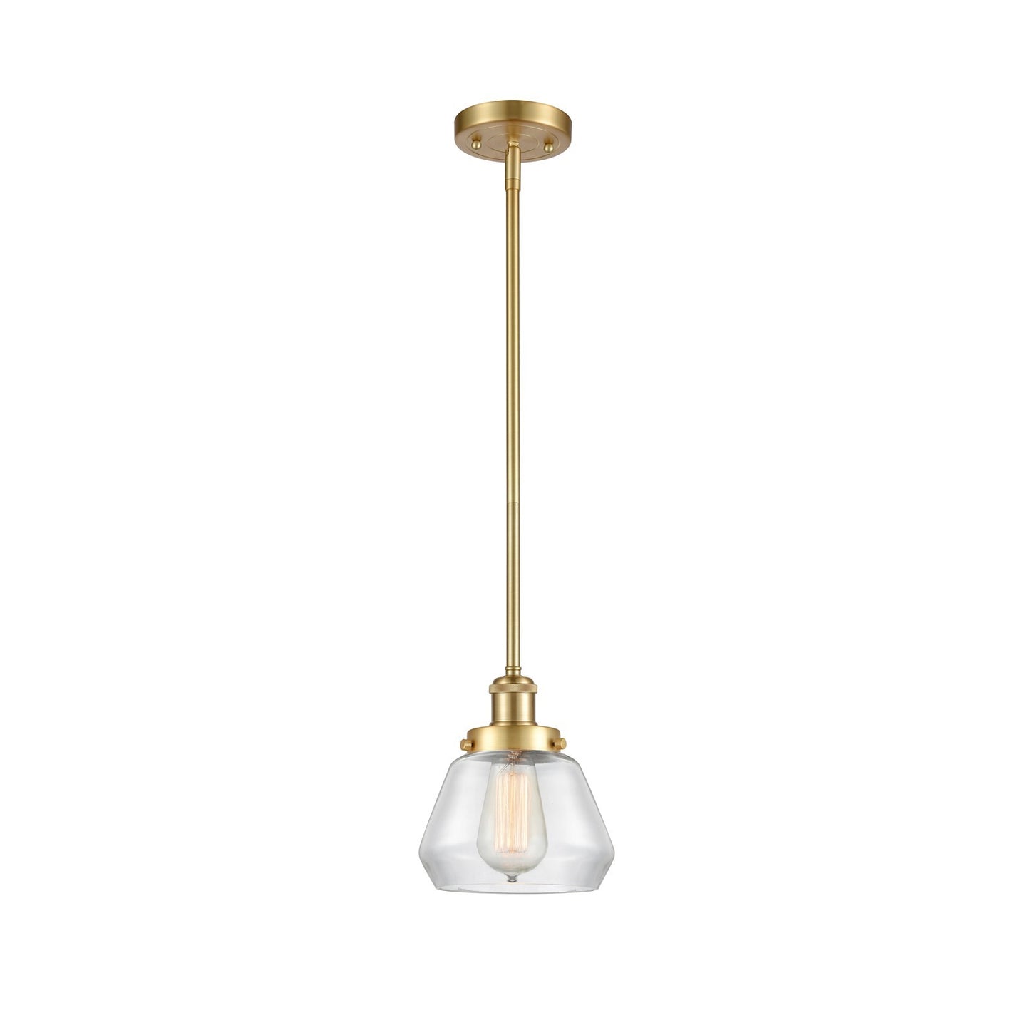 Innovations Fulton 7in 1-Light Mini Pendant | Modern Satin Gold Steel and Clear Glass | Kitchen Island & Dining Room | Damp Rated | Model 916-1S-SG-G172