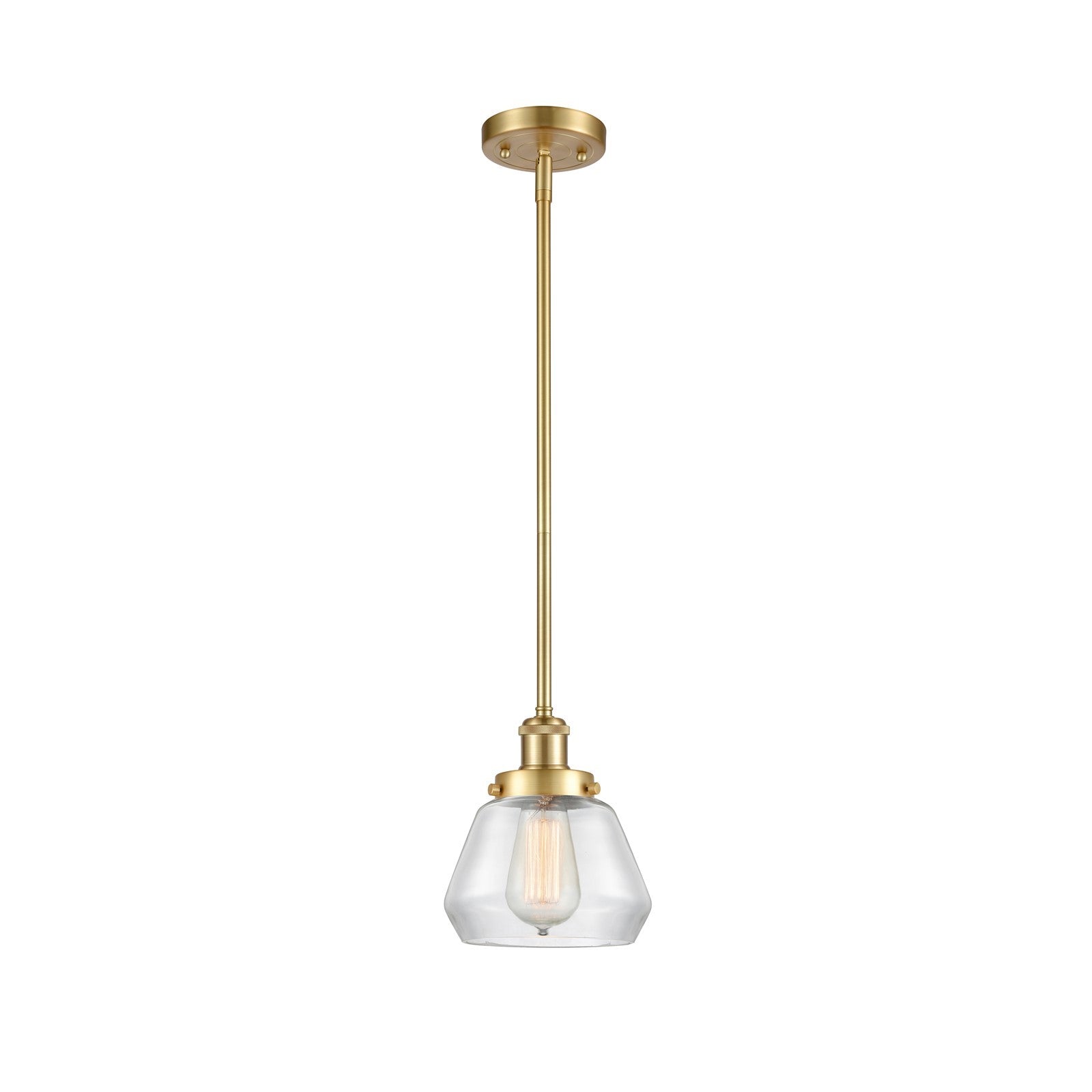 Innovations Fulton 7in 1-Light Mini Pendant | Modern Satin Gold Steel and Clear Glass | Kitchen Island & Dining Room | Damp Rated | Model 916-1S-SG-G172