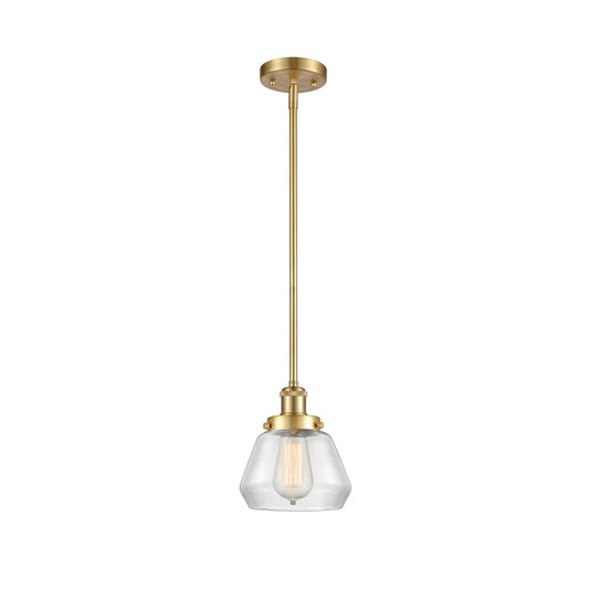 Innovations Fulton 7in 1-Light Mini Pendant | Modern Satin Gold Steel and Clear Glass | Kitchen Island & Dining Room | Damp Rated | Model 916-1S-SG-G172