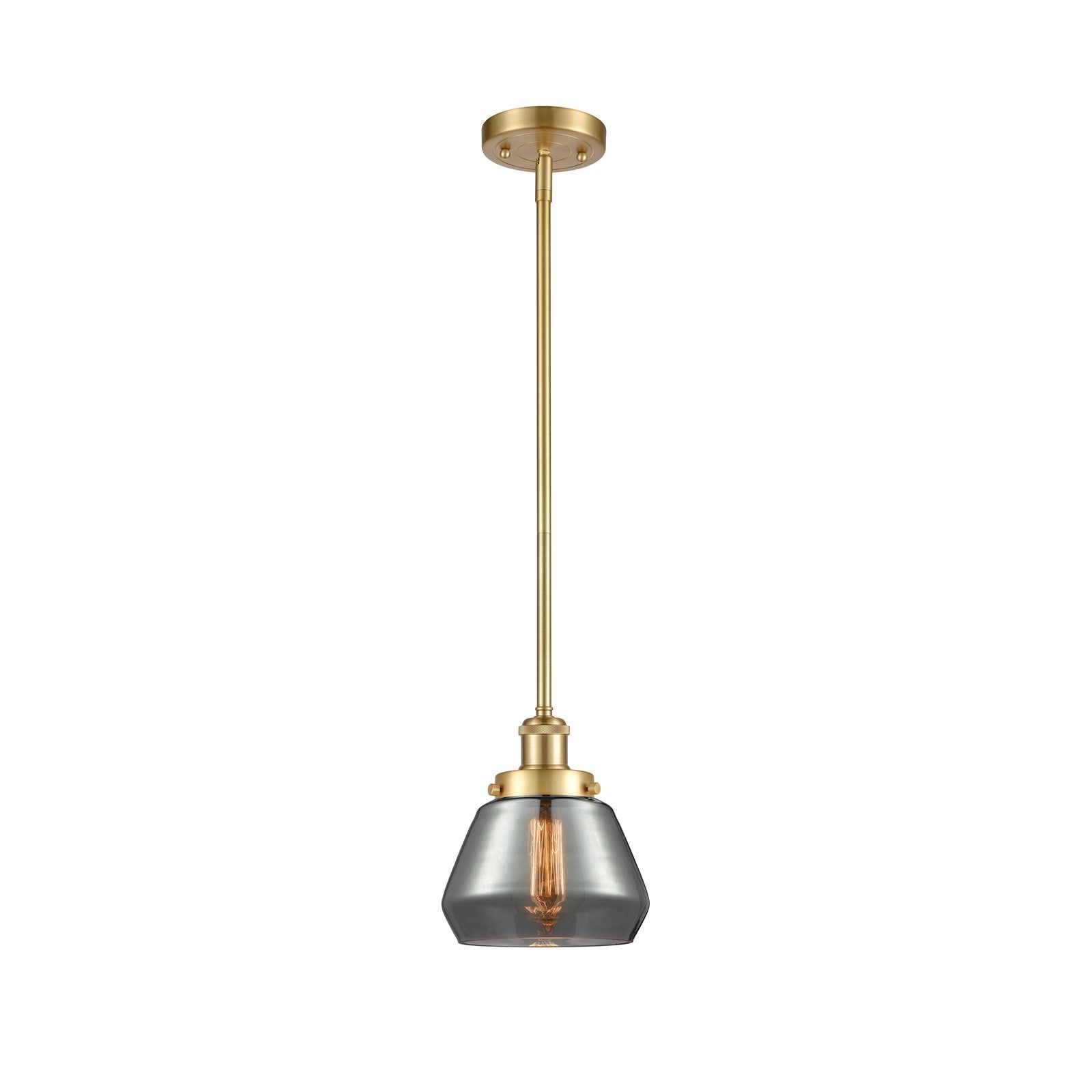 Innovations Fulton 7in 1-Light Mini Pendant | Modern Satin Gold Steel and Light Smoke Glass | Kitchen Island & Dining Room | Damp | Model 916-1S-SG-G173