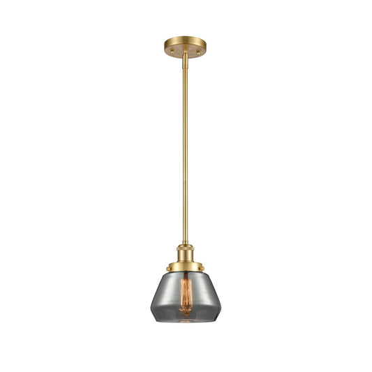 Innovations Fulton 7in 1-Light Mini Pendant | Modern Satin Gold Steel and Light Smoke Glass | Kitchen Island & Dining Room | Damp | Model 916-1S-SG-G173