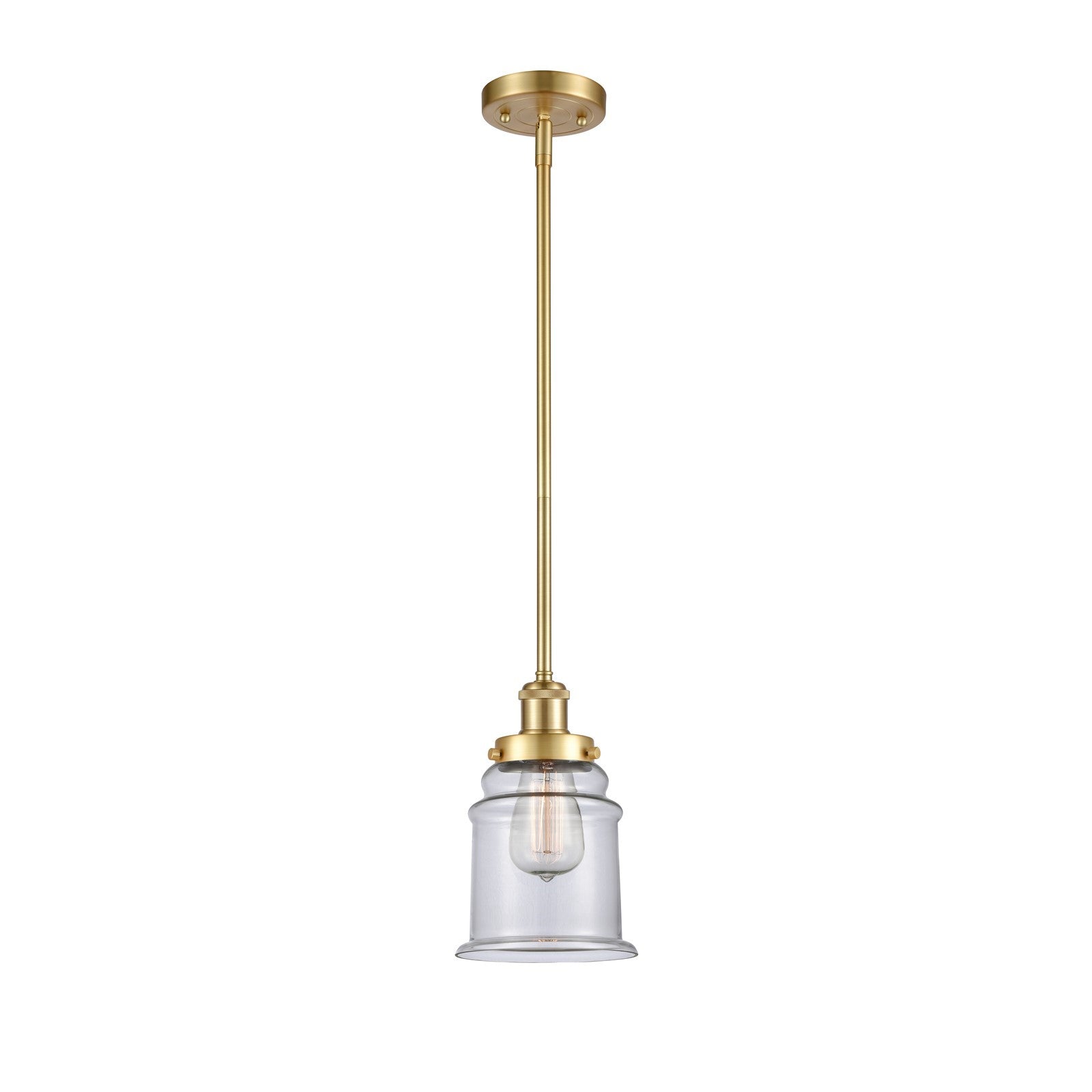 Innovations Canton 6in 1-Light Mini Pendant | Modern Satin Gold Steel and Clear Glass | Kitchen Island & Dining Room | Model 916-1S-SG-G182