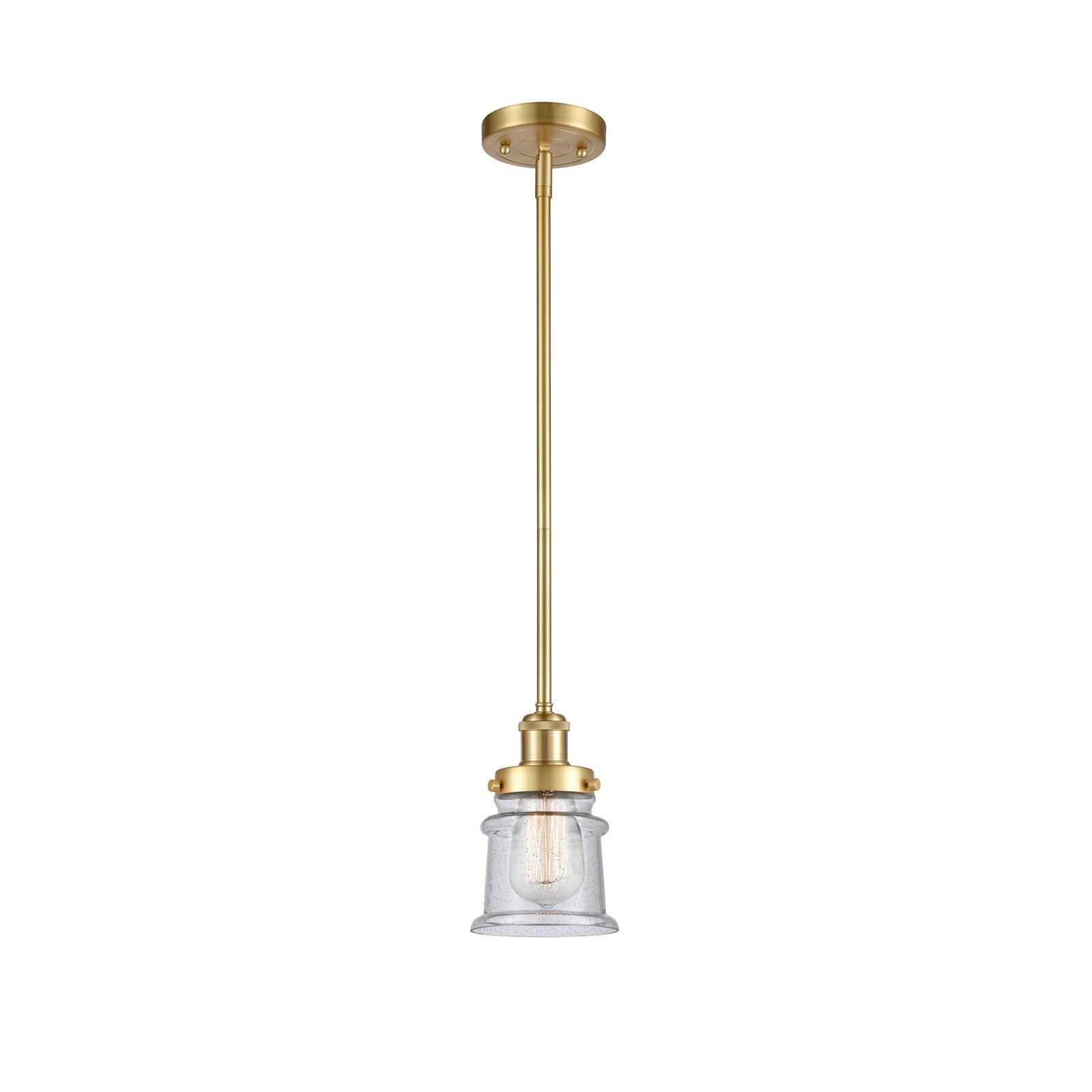 Innovations Canton 5.25in 1-Light Mini Pendant | Modern Transitional Satin Gold Steel and Seedy Glass | Kitchen Island & Dining | Model 916-1S-SG-G184S