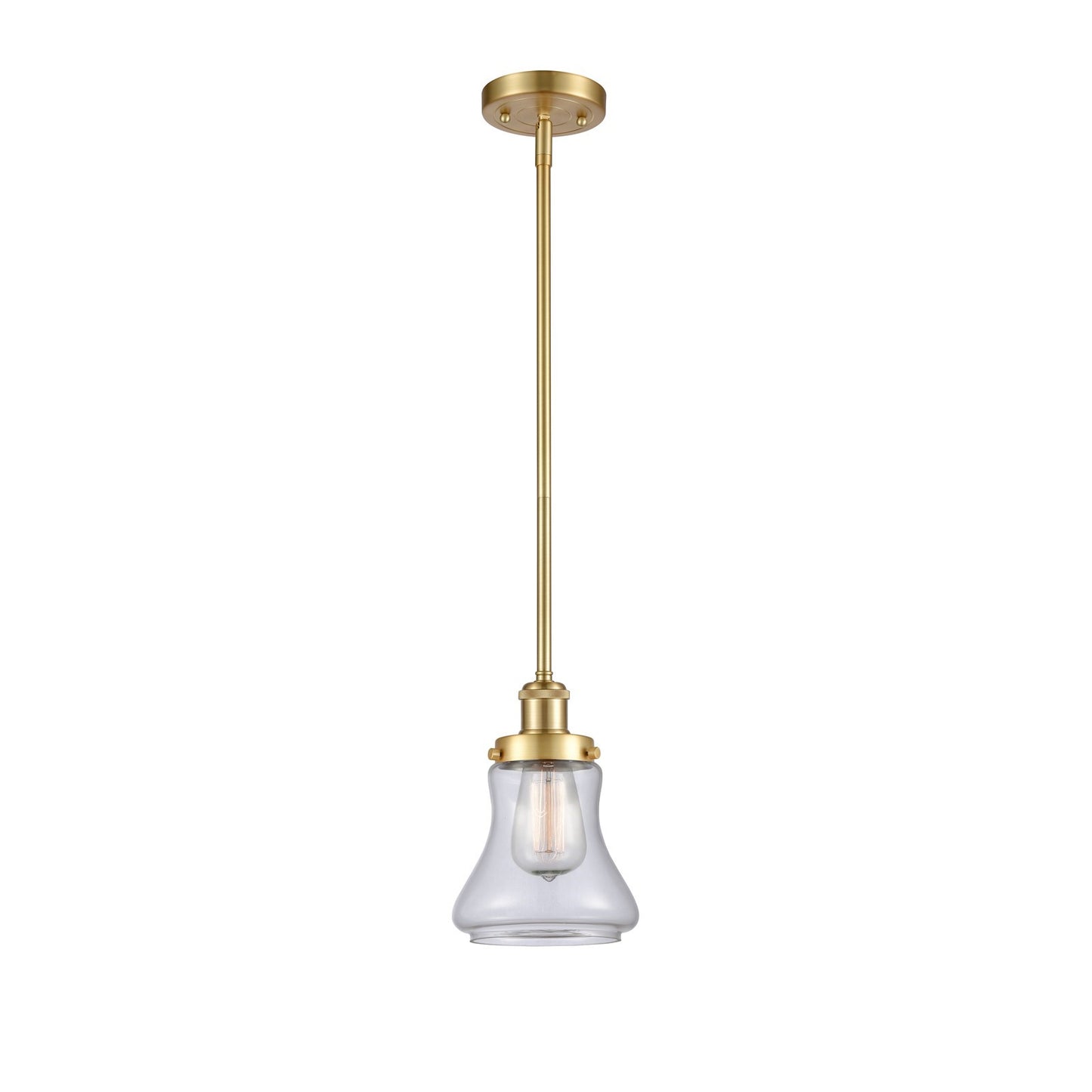 Innovations Bellmont 6.12in 1-Light Mini Pendant | Modern Transitional Satin Gold Steel and Clear Glass | Kitchen Island & Dining | Model 916-1S-SG-G192