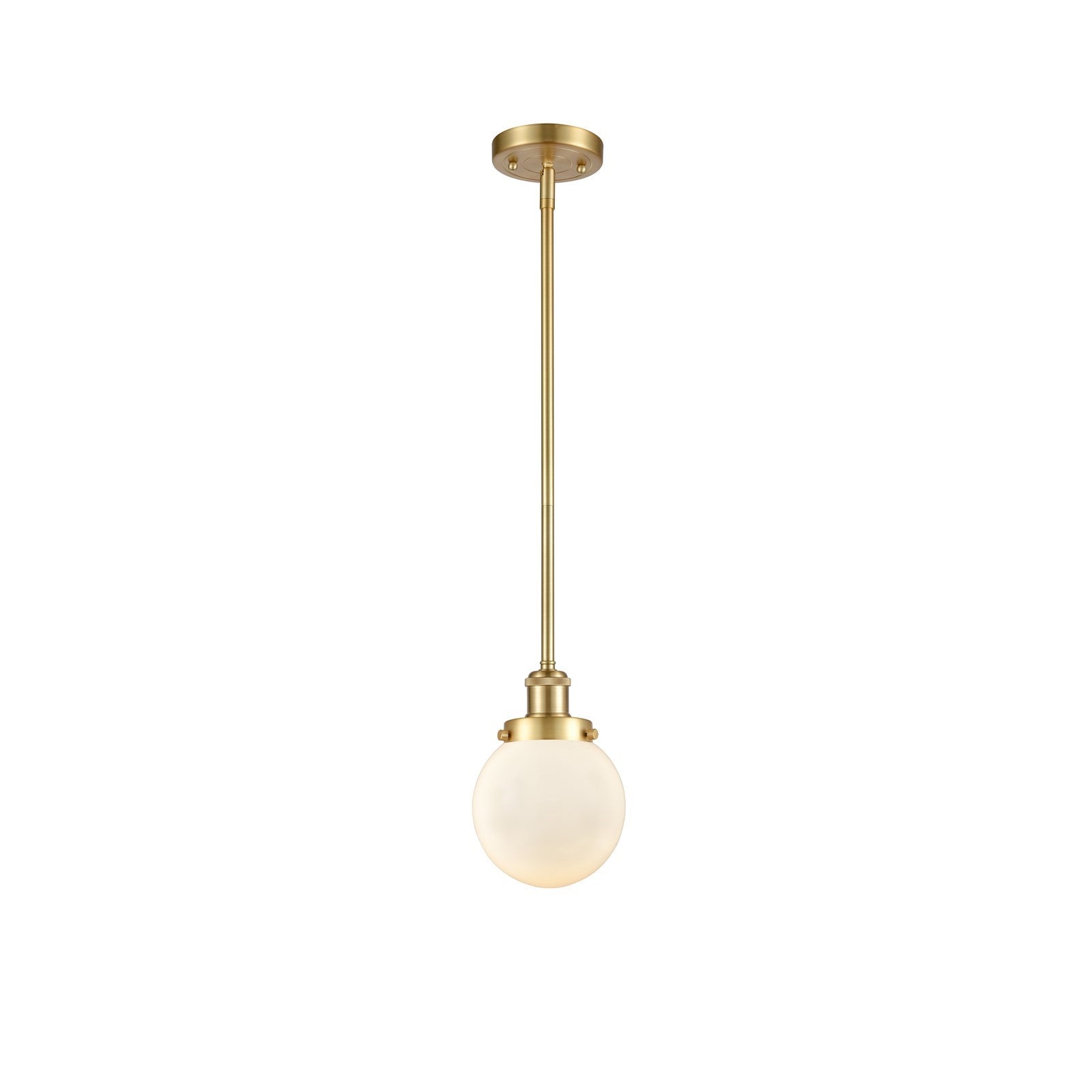 Innovations Beacon 6in 1-Light Mini Pendant | Modern Transitional Satin Gold Steel and Matte White Frosted Glass | Kitchen Island | Model 916-1S-SG-G201-6