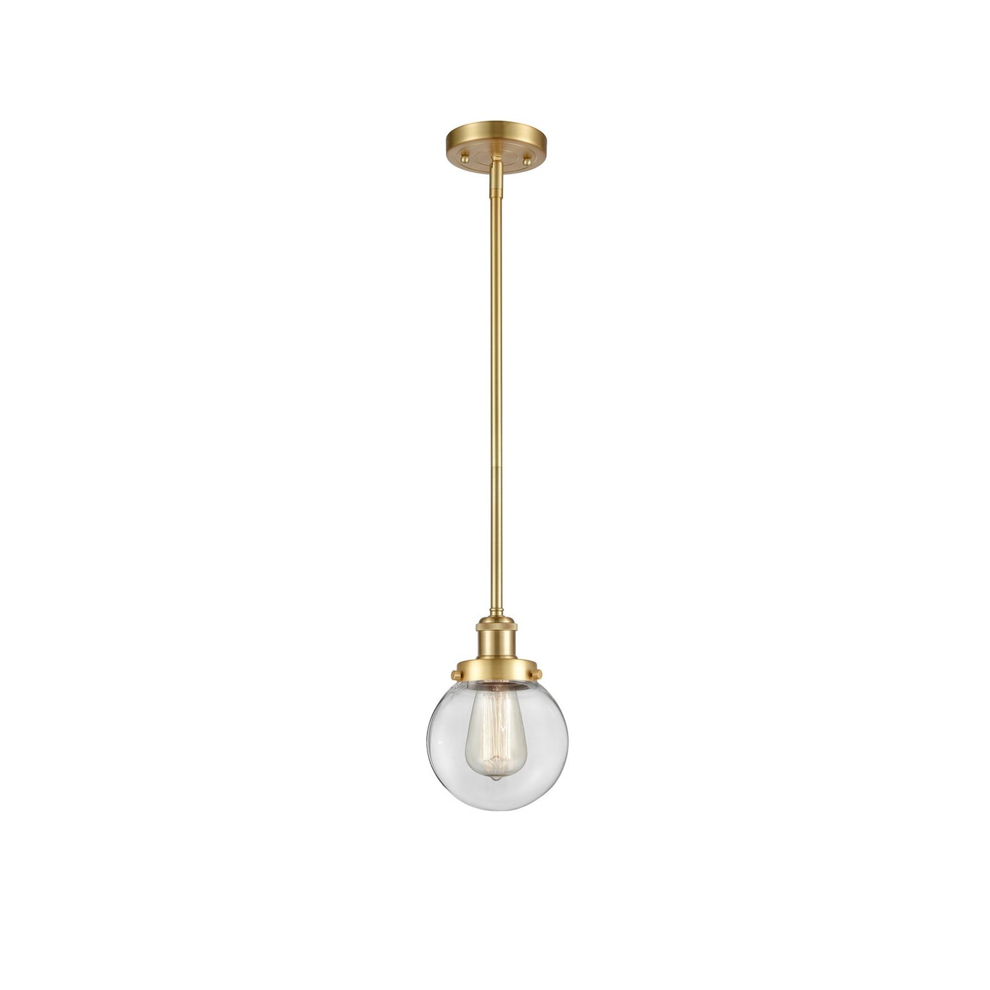 Innovations Beacon 6in 1-Light Mini Pendant | Modern Transitional Satin Gold Steel and Clear Glass | Kitchen Island & Dining Room | Model 916-1S-SG-G202-6