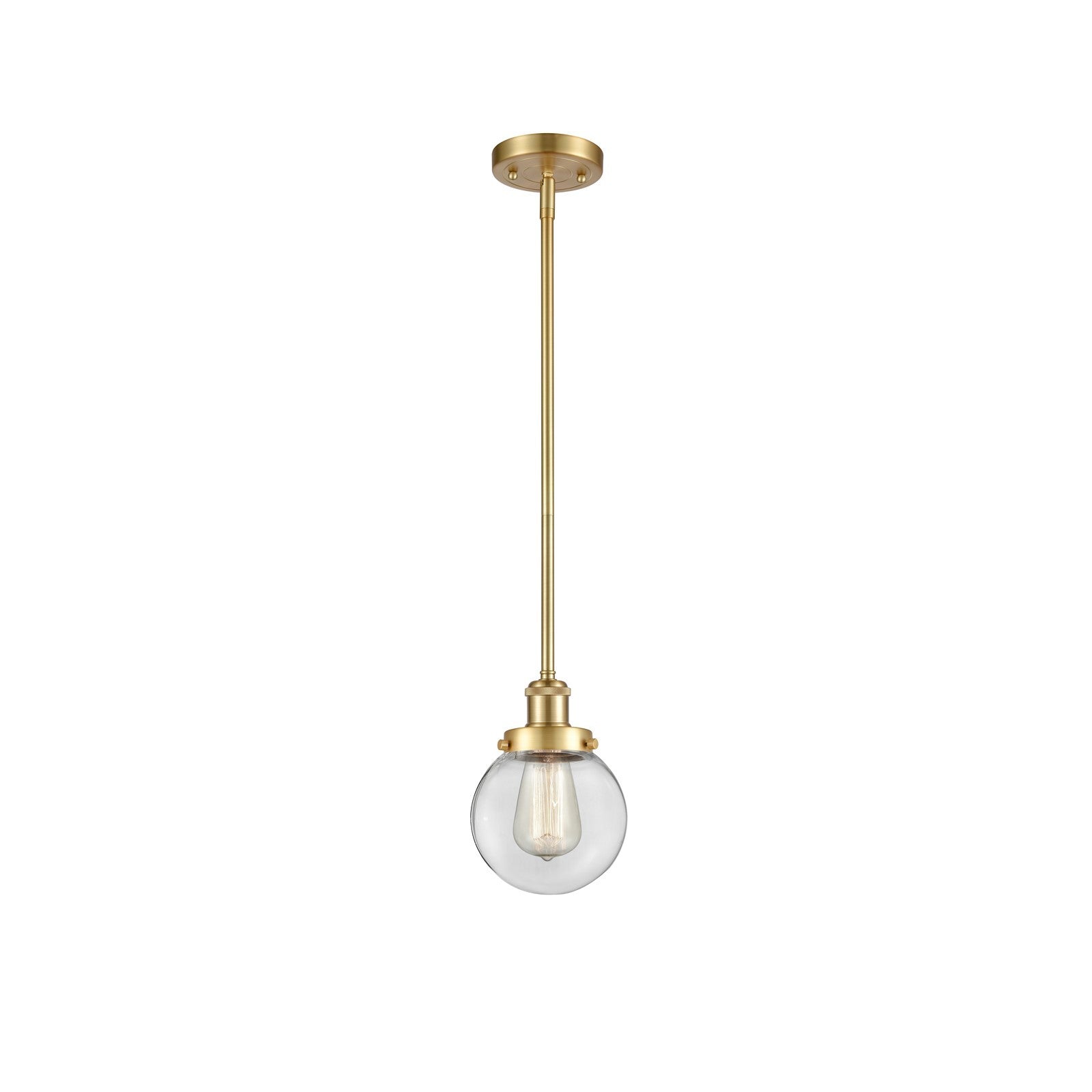 Innovations Beacon 6in 1-Light Mini Pendant | Modern Transitional Satin Gold Steel and Clear Glass | Kitchen Island & Dining Room | Model 916-1S-SG-G202-6