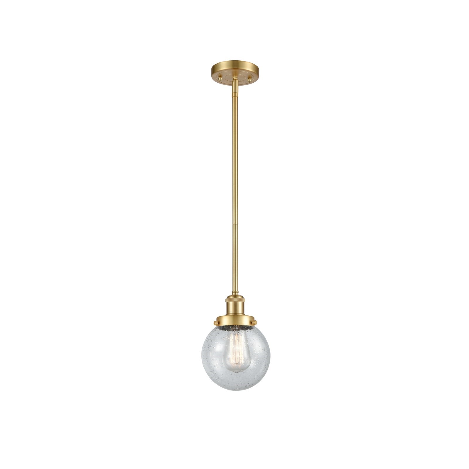 Innovations Beacon 6in 1-Light Mini Pendant | Modern Transitional Satin Gold Steel and Seedy Glass | Kitchen Island & Dining Room | Model 916-1S-SG-G204-6