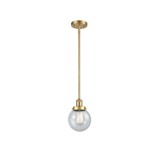 Innovations Beacon 6in 1-Light Mini Pendant | Modern Transitional Satin Gold Steel and Seedy Glass | Kitchen Island & Dining Room | Model 916-1S-SG-G204-6