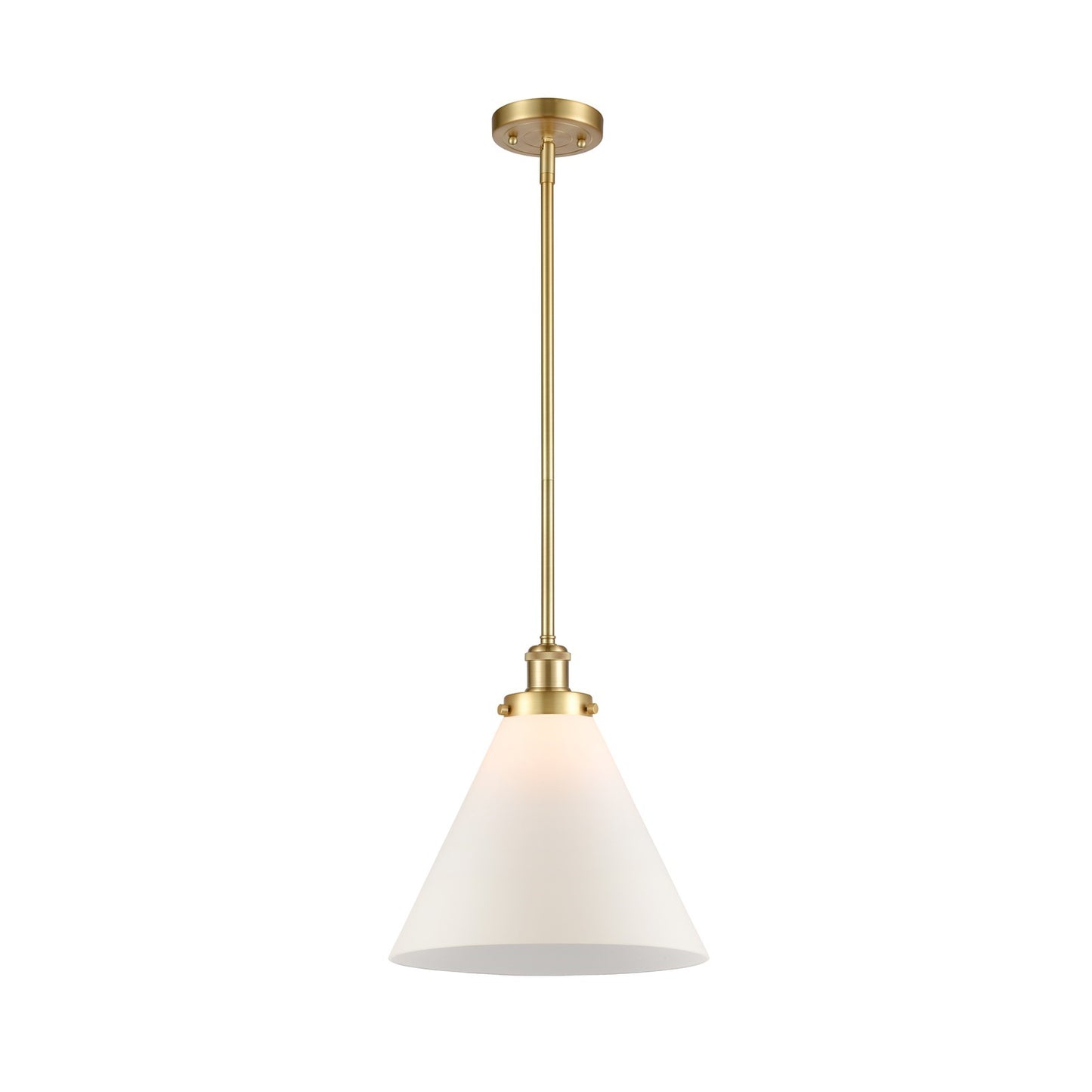 Innovations Cone 12in 1-Light Mini Pendant | Industrial Transitional Satin Gold Steel and Matte White Frosted Glass | Kitchen | Model 916-1S-SG-G41-L
