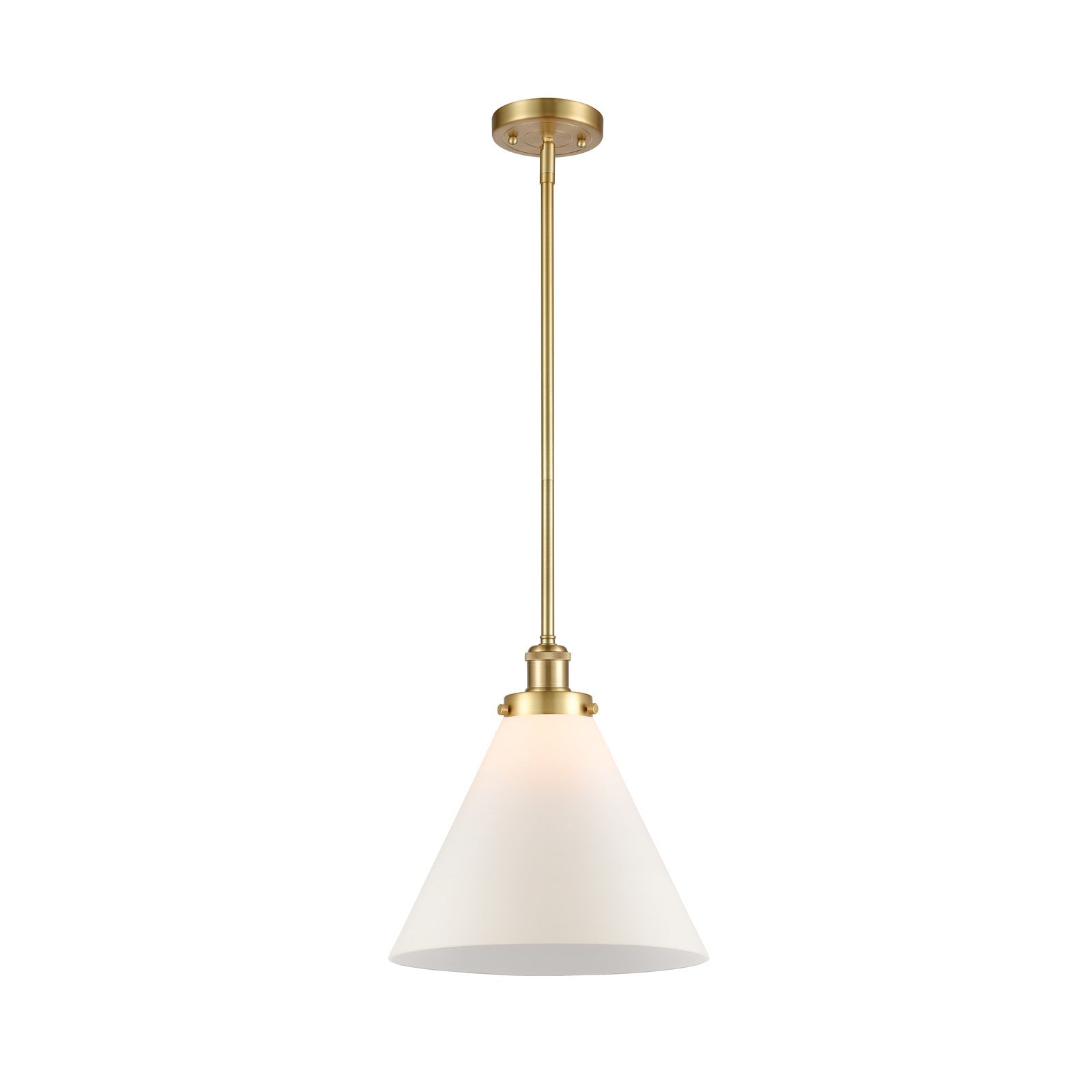 Innovations Cone 12in 1-Light Mini Pendant | Industrial Transitional Satin Gold Steel and Matte White Frosted Glass | Kitchen | Model 916-1S-SG-G41-L