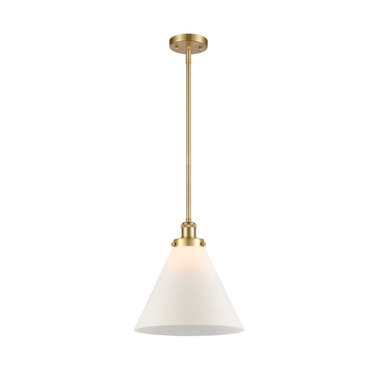 Innovations Cone 12in 1-Light Mini Pendant | Industrial Transitional Satin Gold Steel and Matte White Frosted Glass | Kitchen | Model 916-1S-SG-G41-L