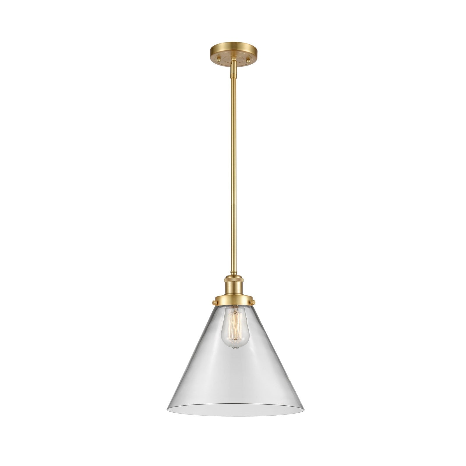 Innovations Cone 12in 1-Light Mini Pendant | Industrial Satin Gold Steel and Clear Glass | Kitchen Island & Dining Room | Model 916-1S-SG-G42-L
