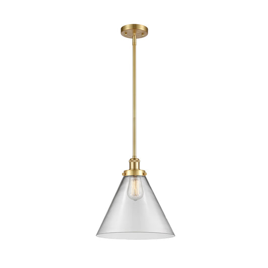 Innovations Cone 12in 1-Light Mini Pendant | Industrial Satin Gold Steel and Clear Glass | Kitchen Island & Dining Room | Model 916-1S-SG-G42-L