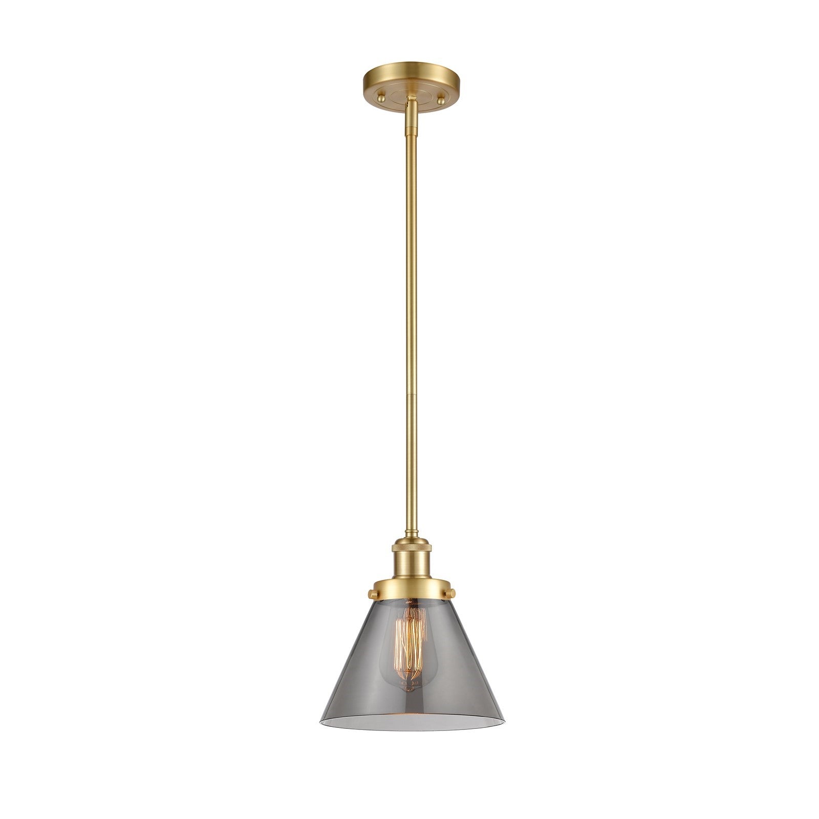 Innovations Cone 8in 1-Light Mini Pendant | Industrial Satin Gold Steel and Light Smoke Glass | Kitchen Island & Dining Room | Model 916-1S-SG-G43