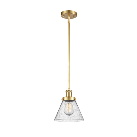Innovations Cone 8in 1-Light Mini Pendant | Industrial Satin Gold Steel and Seedy Glass | Kitchen Island & Dining Room | Model 916-1S-SG-G44