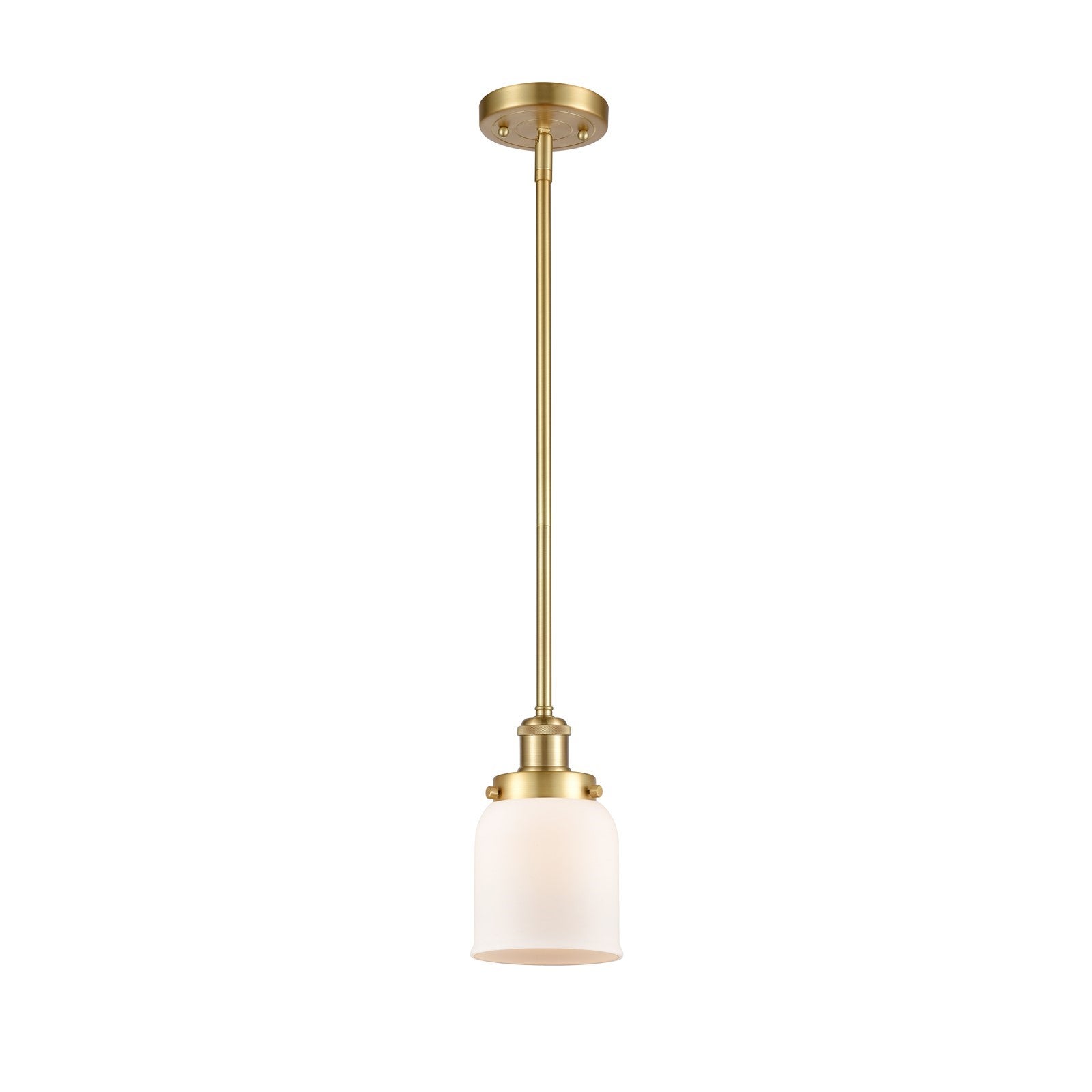 Innovations Bell 5in 1-Light Mini Pendant | Industrial Satin Gold Steel and Matte White Glass | Kitchen Island & Dining Room | Model 916-1S-SG-G51