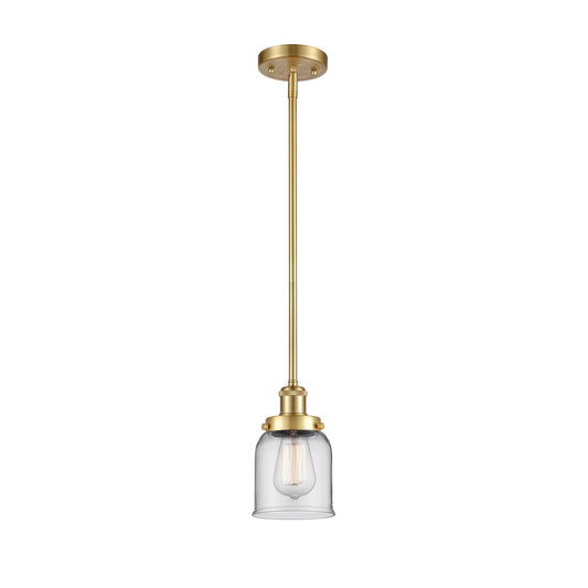 Innovations Bell 5in 1-Light Mini Pendant | Industrial Satin Gold Steel and Clear Glass | Kitchen Island & Dining Room | Damp Rated | Model 916-1S-SG-G52