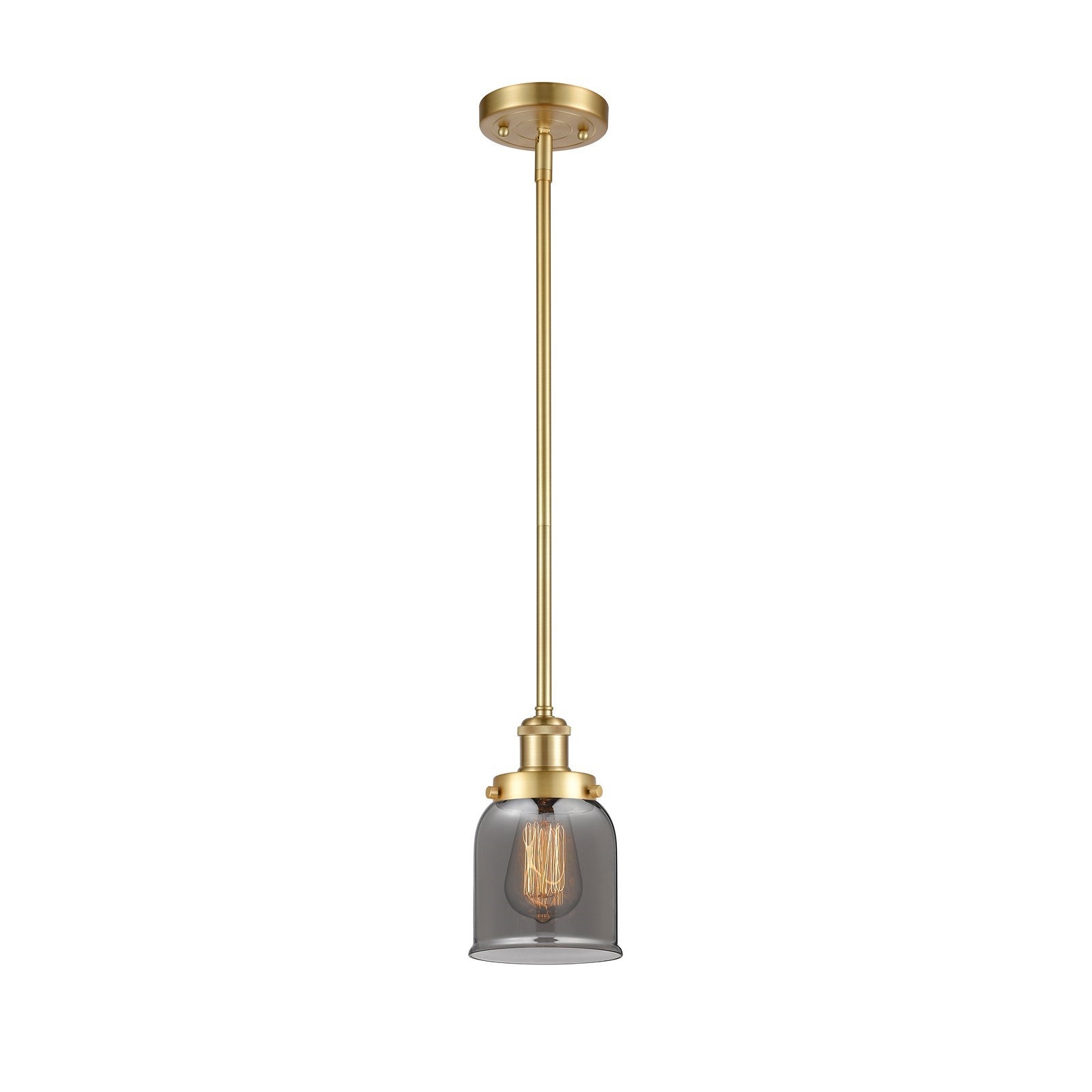 Innovations Bell 5in 1-Light Mini Pendant | Industrial Satin Gold Steel and Light Smoke Glass | Kitchen Island & Dining Room | Damp | Model 916-1S-SG-G53