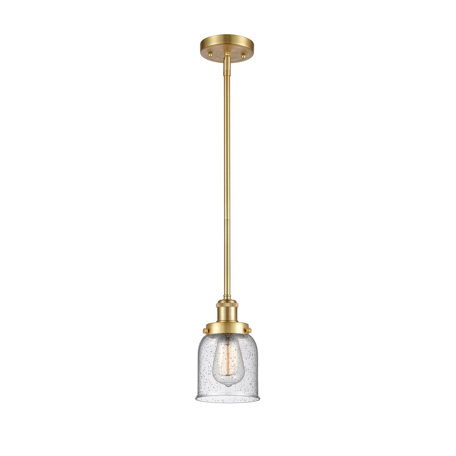 Innovations Bell 5in 1-Light Mini Pendant | Industrial Satin Gold Steel and Seedy Glass | Kitchen Island & Dining Room | Damp Rated | Model 916-1S-SG-G54