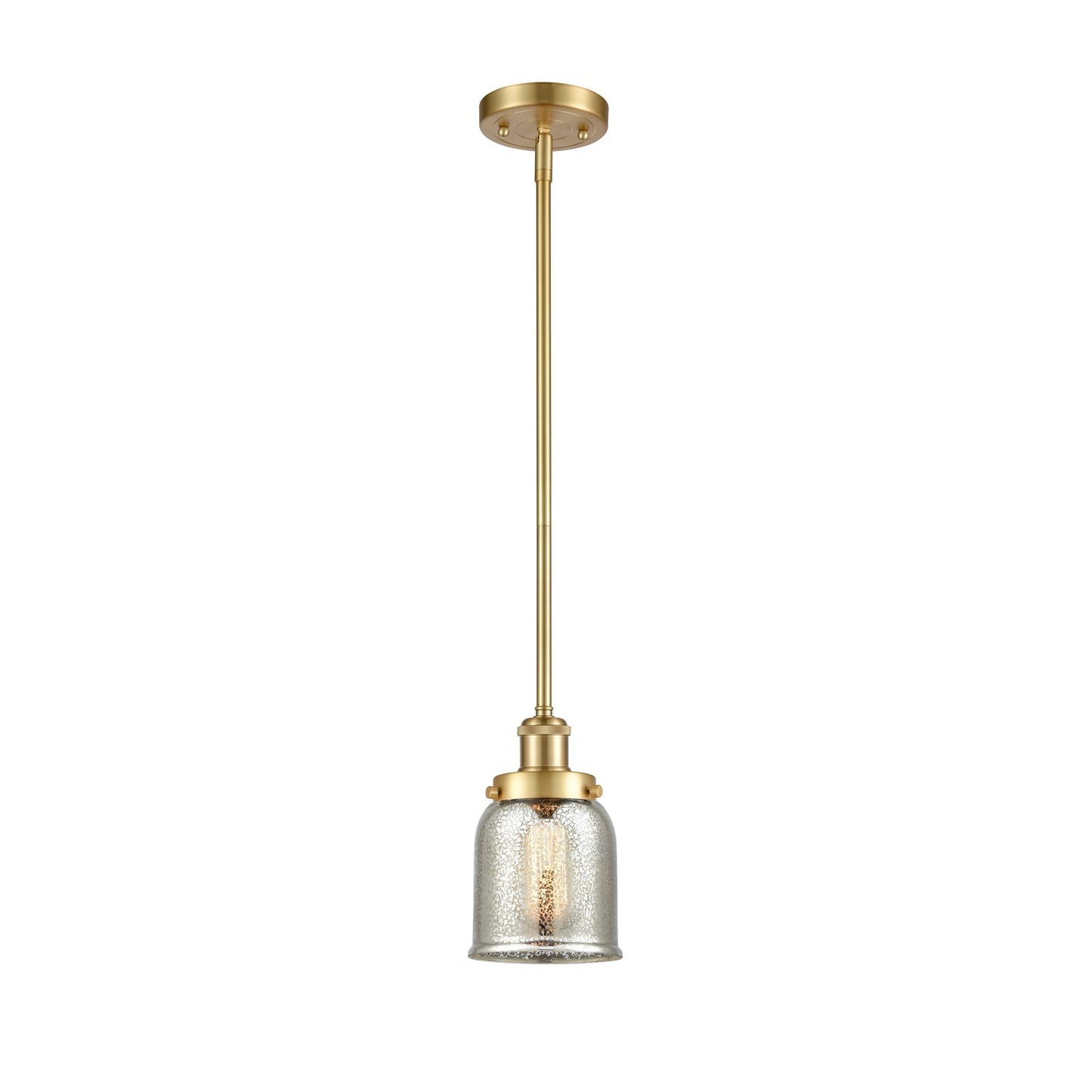 Innovations Bell 5in 1-Light Mini Pendant | Industrial Satin Gold Steel and Silver Plated Mercury Glass | Kitchen Island & Dining | Model 916-1S-SG-G58
