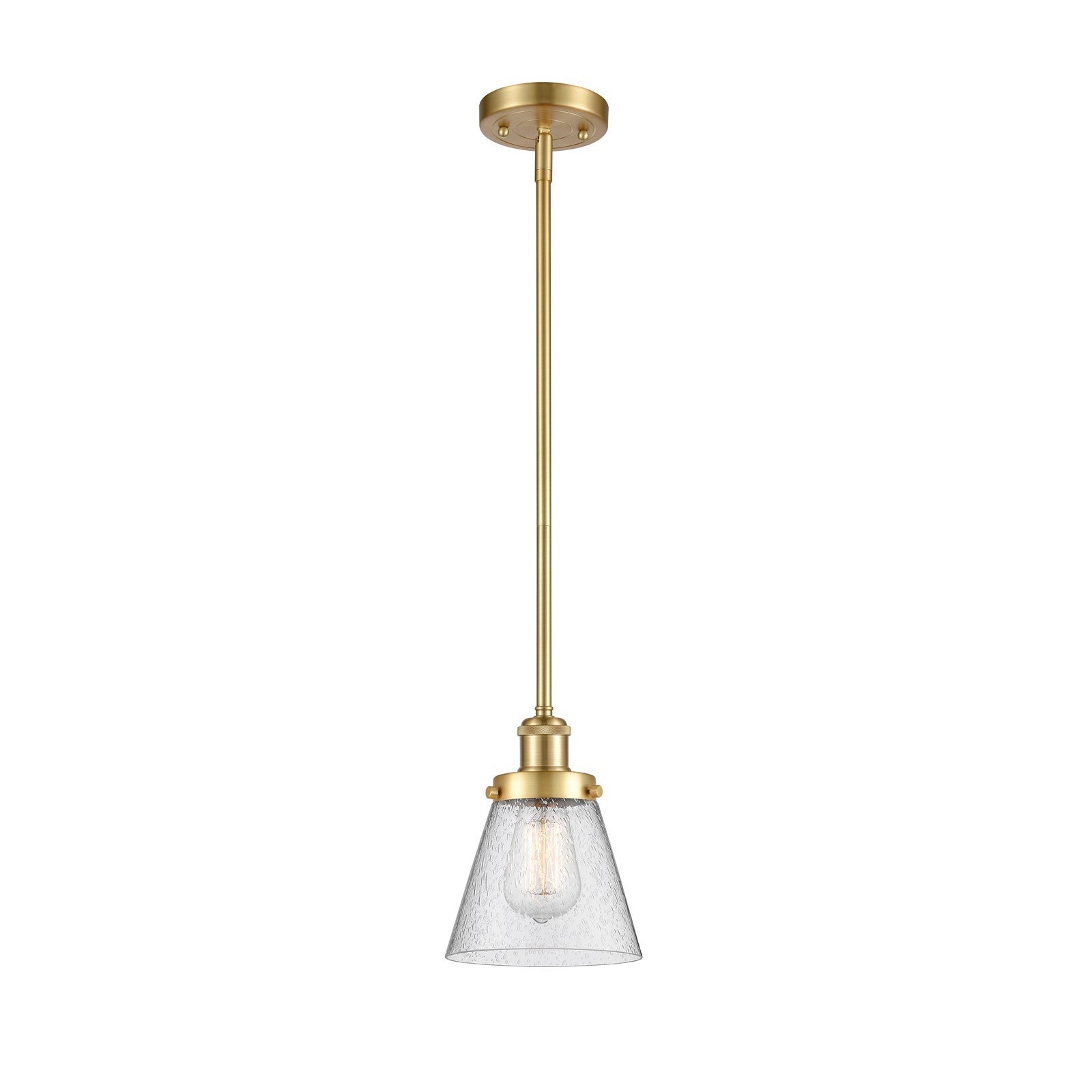 Innovations Cone 6in 1-Light Mini Pendant | Industrial Satin Gold Steel and Seedy Glass | Kitchen Island & Dining Room | Model 916-1S-SG-G64