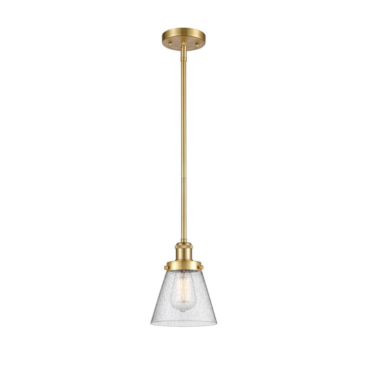 Innovations Cone 6in 1-Light Mini Pendant | Industrial Satin Gold Steel and Seedy Glass | Kitchen Island & Dining Room | Model 916-1S-SG-G64
