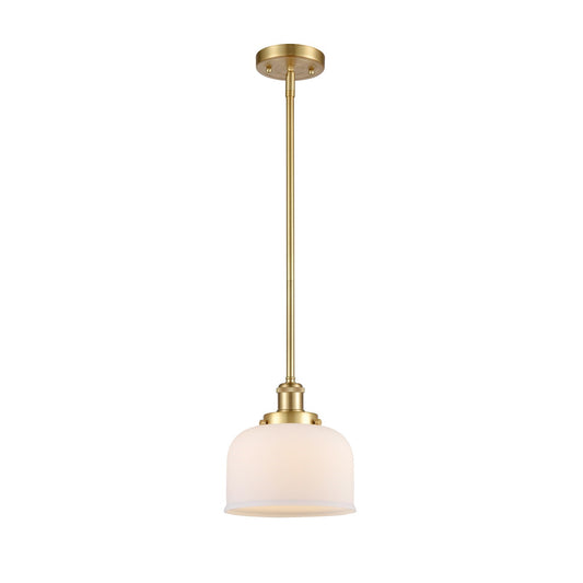 Innovations Bell 8in 1-Light Mini Pendant | Industrial Satin Gold Steel and Matte White Frosted Glass | Kitchen Island & Dining Room | Model 916-1S-SG-G71