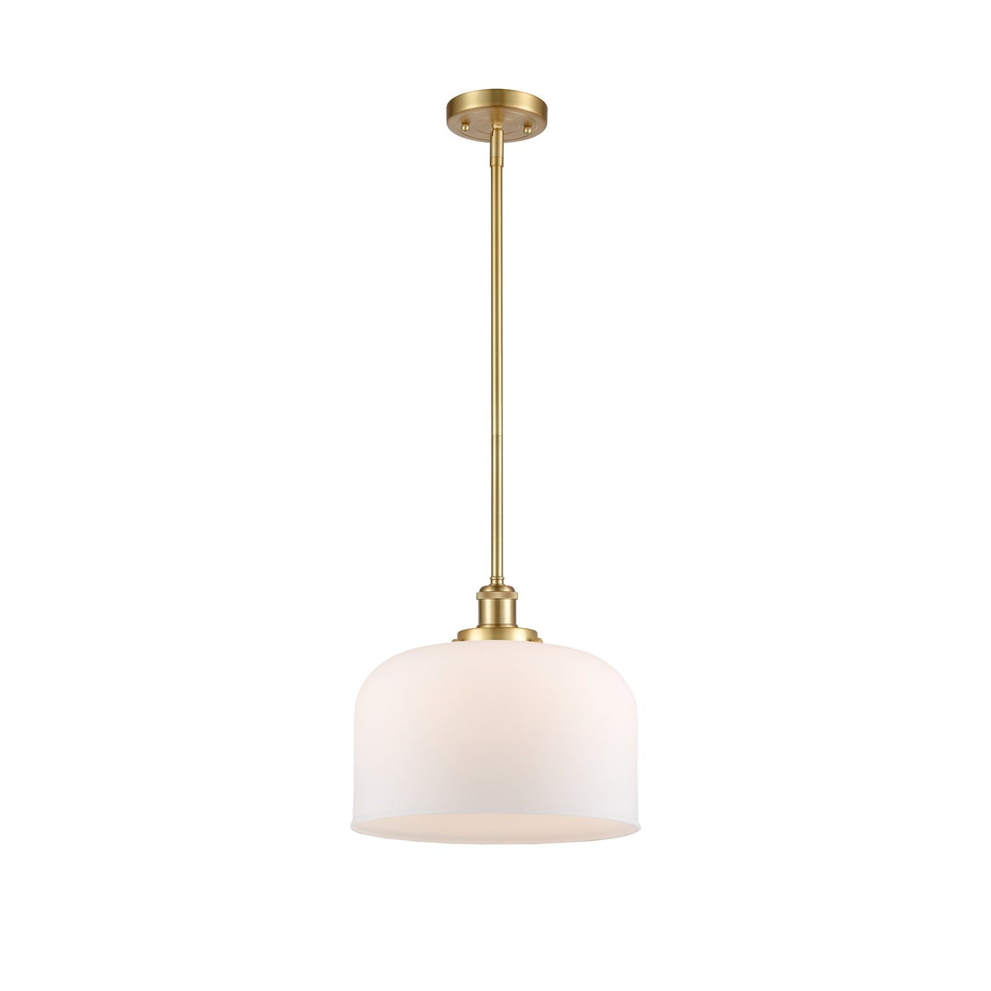 Innovations Bell 12in 1-Light Mini Pendant | Industrial Satin Gold Steel and Matte White Frosted Glass | Kitchen Island & Dining | Model 916-1S-SG-G71-L
