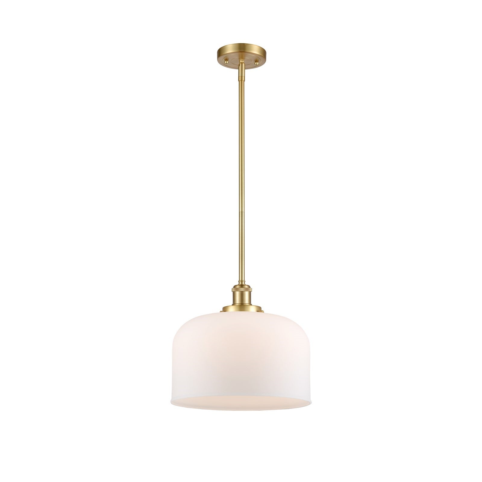Innovations Bell 12in 1-Light Mini Pendant | Industrial Satin Gold Steel and Matte White Frosted Glass | Kitchen Island & Dining | Model 916-1S-SG-G71-L
