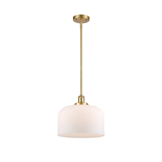 Innovations Bell 12in 1-Light Mini Pendant | Industrial Satin Gold Steel and Matte White Frosted Glass | Kitchen Island & Dining | Model 916-1S-SG-G71-L