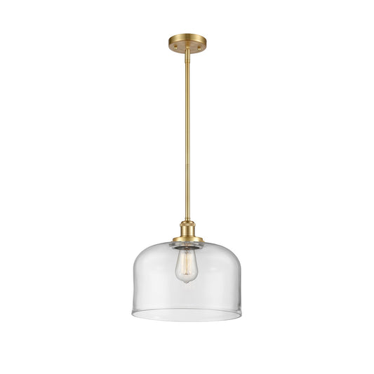 Innovations Bell 12in 1-Light Mini Pendant | Industrial Satin Gold Steel and Clear Glass | Kitchen Island & Dining Room | Damp | Model 916-1S-SG-G72-L