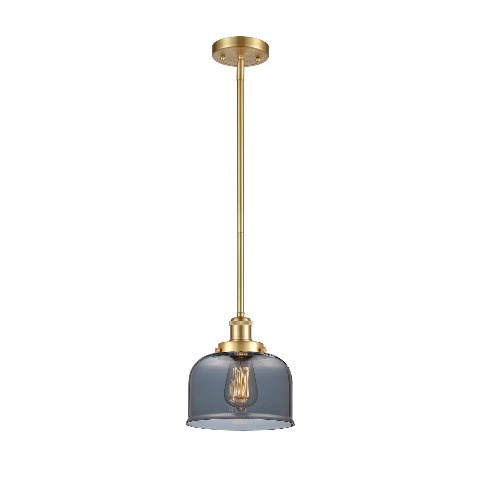 Innovations Bell 8in 1-Light Mini Pendant | Industrial Satin Gold Steel and Light Smoke Glass | Kitchen Island & Dining Room | Damp | Model 916-1S-SG-G73
