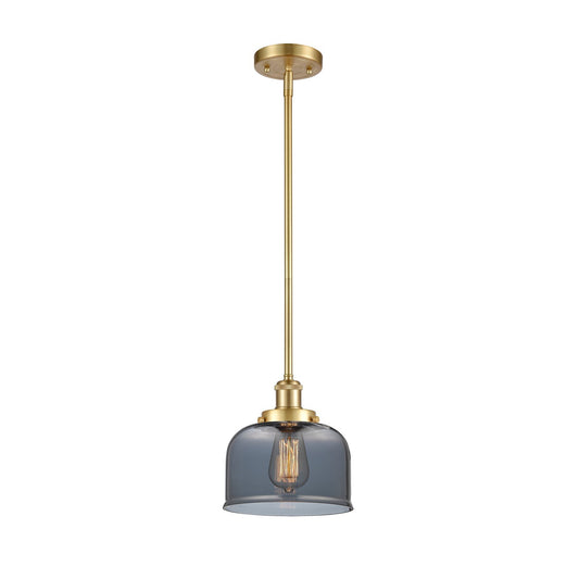 Innovations Bell 8in 1-Light Mini Pendant | Industrial Satin Gold Steel and Light Smoke Glass | Kitchen Island & Dining Room | Damp | Model 916-1S-SG-G73