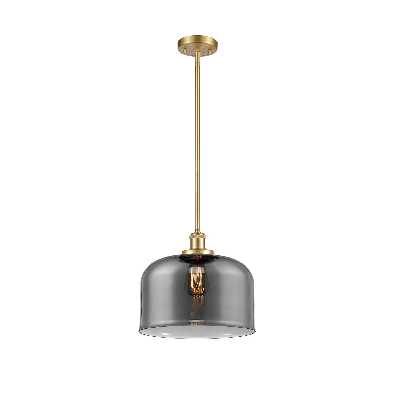 Innovations Bell 12in 1-Light Mini Pendant | Industrial Satin Gold Steel and Light Smoke Glass | Kitchen Island & Dining Room | Model 916-1S-SG-G73-L