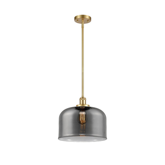 Innovations Bell 12in 1-Light Mini Pendant | Industrial Satin Gold Steel and Light Smoke Glass | Kitchen Island & Dining Room | Model 916-1S-SG-G73-L