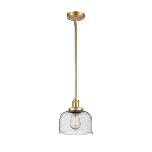 Innovations Bell 8in 1-Light Mini Pendant | Industrial Satin Gold Steel and Seedy Glass | Kitchen Island & Dining Room | Model 916-1S-SG-G74