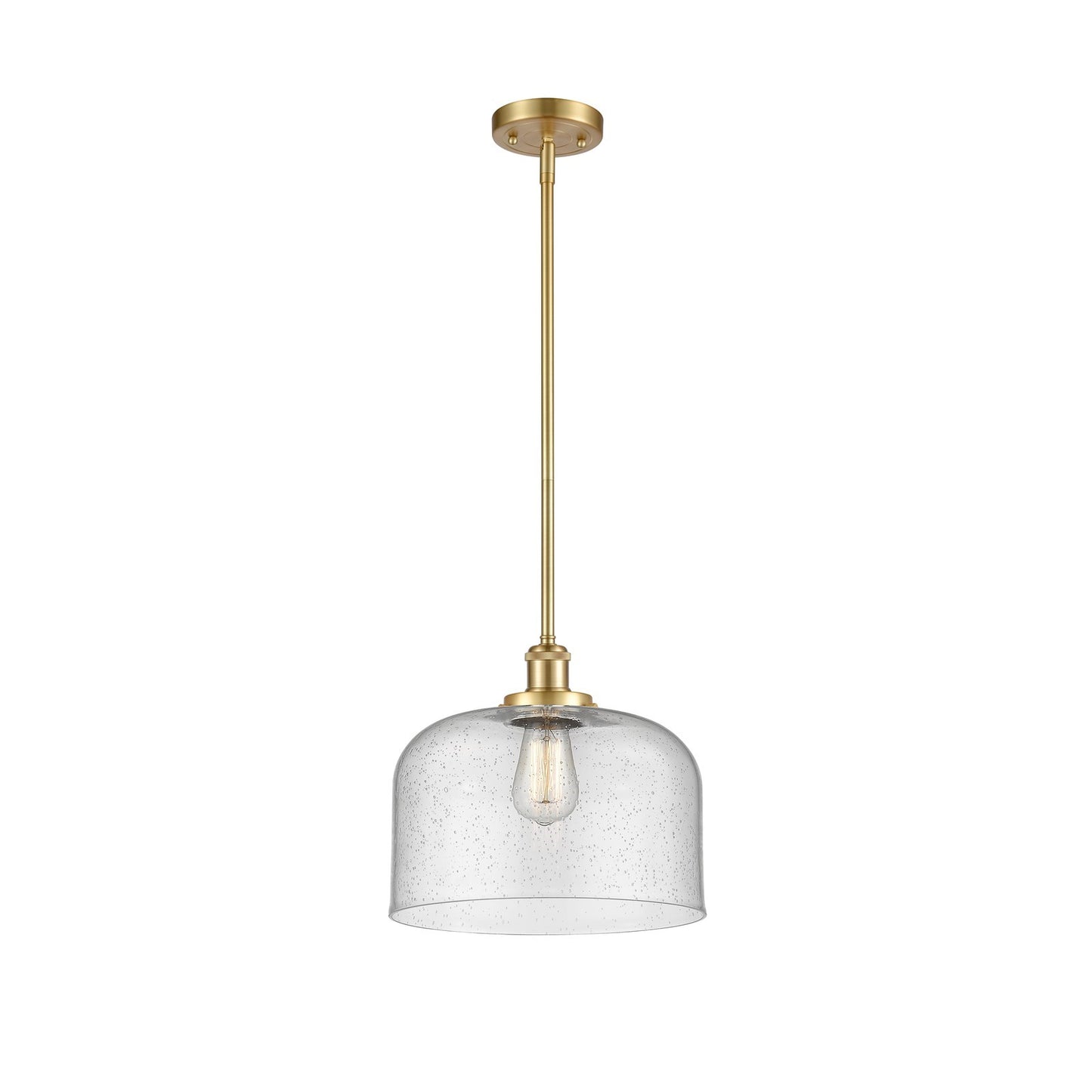 Innovations Bell 12in 1-Light Mini Pendant | Industrial Satin Gold Steel and Seedy Glass | Kitchen Island & Dining Room | Model 916-1S-SG-G74-L