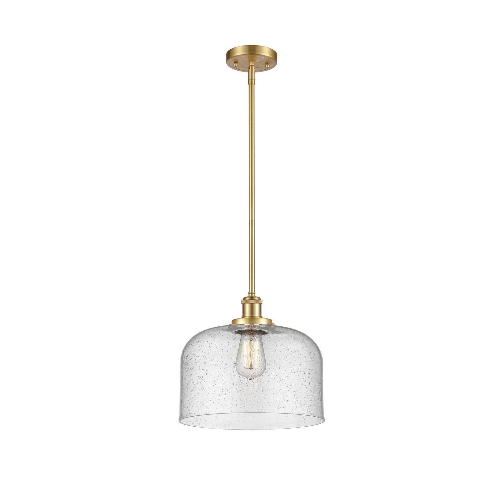 Innovations Bell 12in 1-Light Mini Pendant | Industrial Satin Gold Steel and Seedy Glass | Kitchen Island & Dining Room | Model 916-1S-SG-G74-L