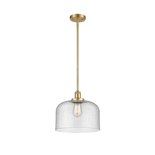 Innovations Bell 12in 1-Light Mini Pendant | Industrial Satin Gold Steel and Seedy Glass | Kitchen Island & Dining Room | Model 916-1S-SG-G74-L