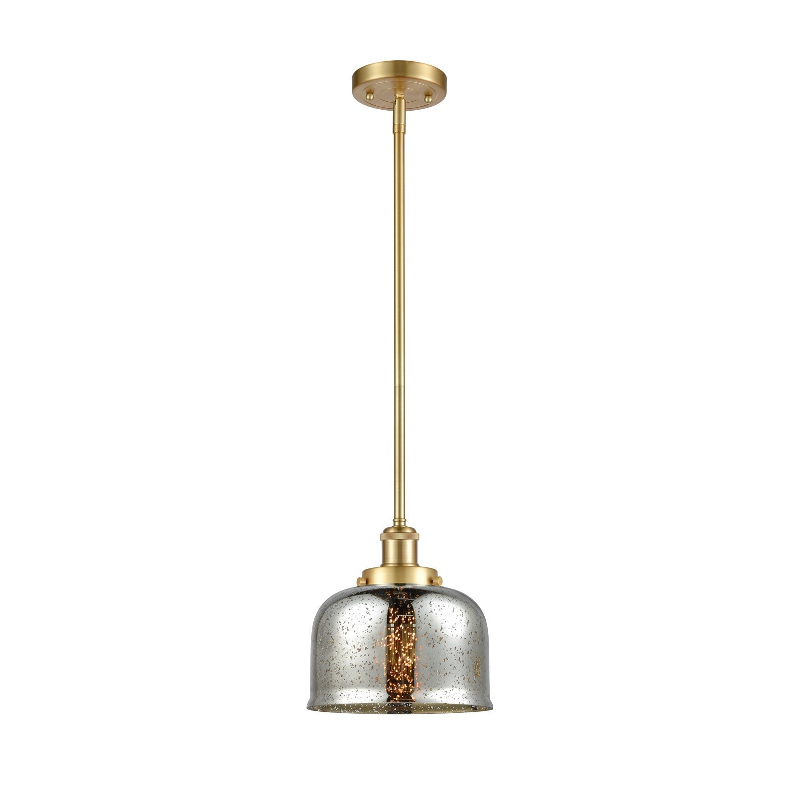 Innovations Bell 8in 1-Light Mini Pendant | Industrial Satin Gold Steel and Silver Plated Mercury Glass | Kitchen Island & Dining | Model 916-1S-SG-G78