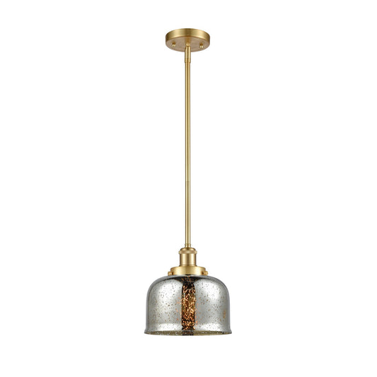 Innovations Bell 8in 1-Light Mini Pendant | Industrial Satin Gold Steel and Silver Plated Mercury Glass | Kitchen Island & Dining | Model 916-1S-SG-G78