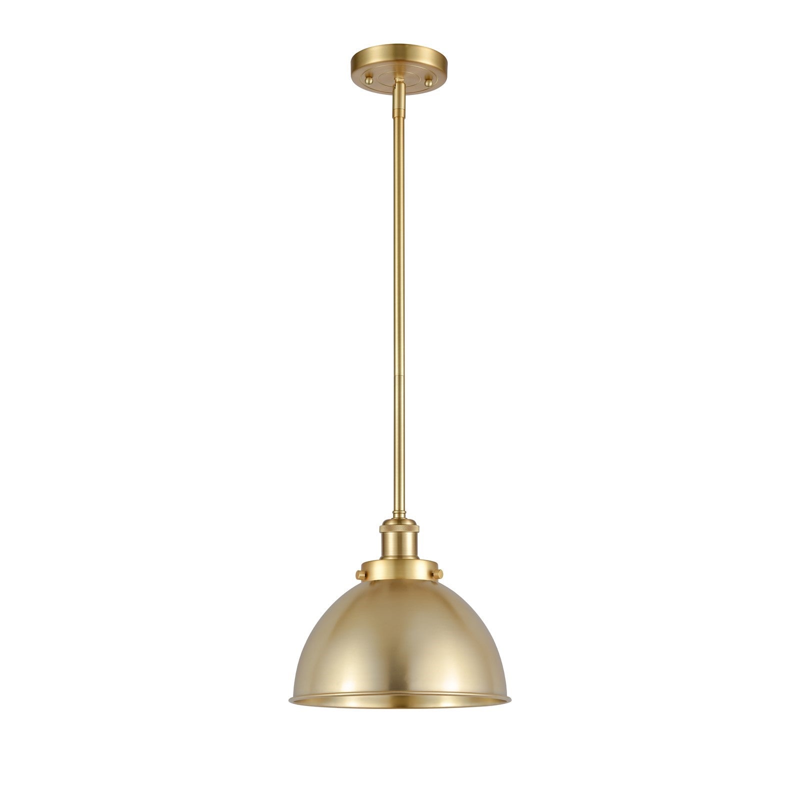Innovations Derby 10in 1-Light LED Pendant | Industrial Farmhouse Satin Gold Steel and Satin Gold Metal Shade | Kitchen | Model 916-1S-SG-MFD-10-SG-LED